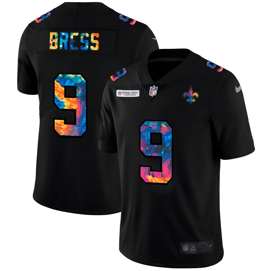 NFL New Orleans Saints 9 Drew Brees Men Nike MultiColor Black 2020 Crucial Catch Vapor Untouchable Limited Jersey